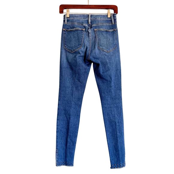 Frame Le High Skinny Hazelwood Stud Hem Jeans Size 24 Blue Denim Distressed - Picture 3 of 8